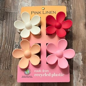 Pink Linen Hair Claw Clips set of 4 flowers NWT